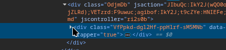 Image shows mouse pointer clicking on nested container div in web developer panel